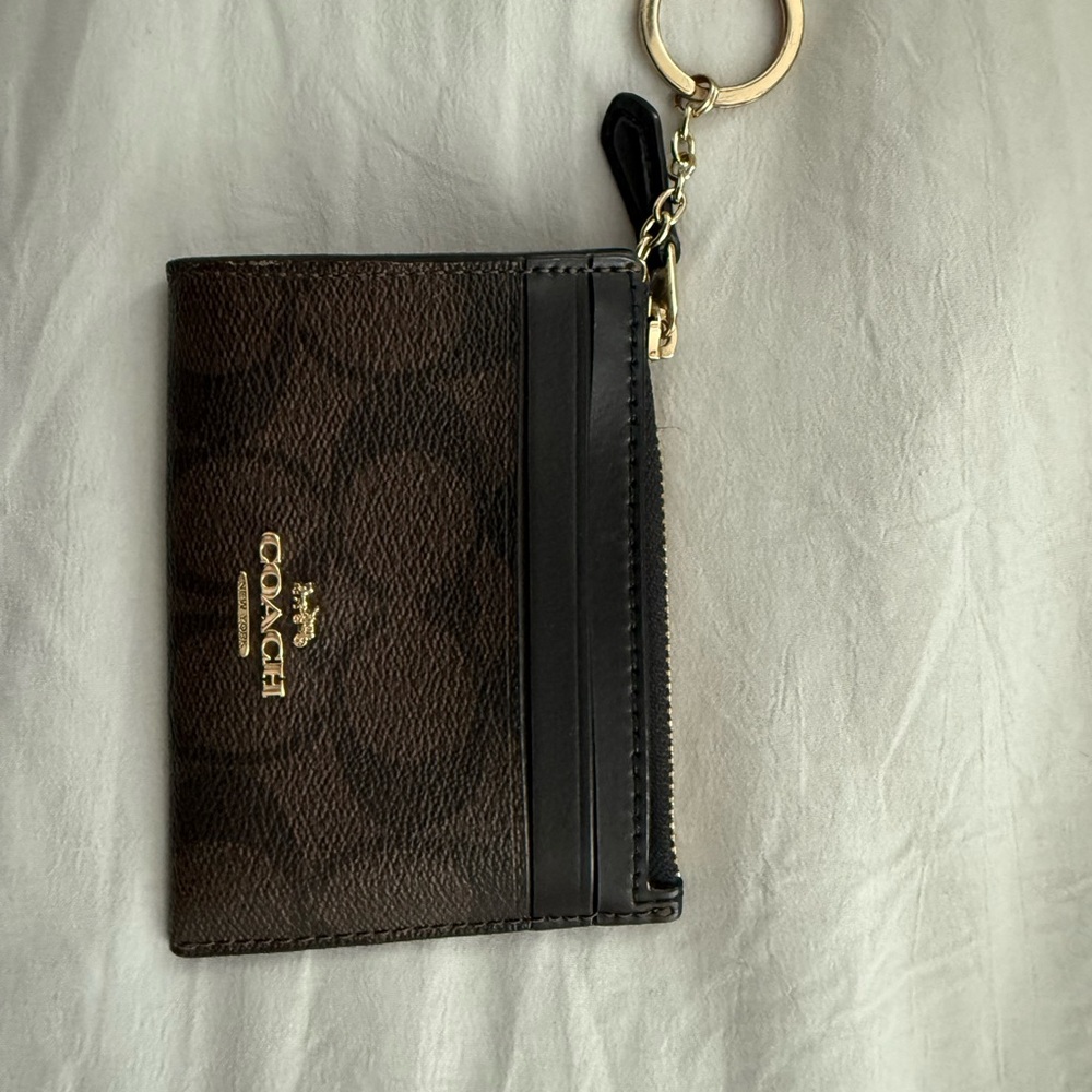 Coach Dark Brown and Black Card Holder with Keychain